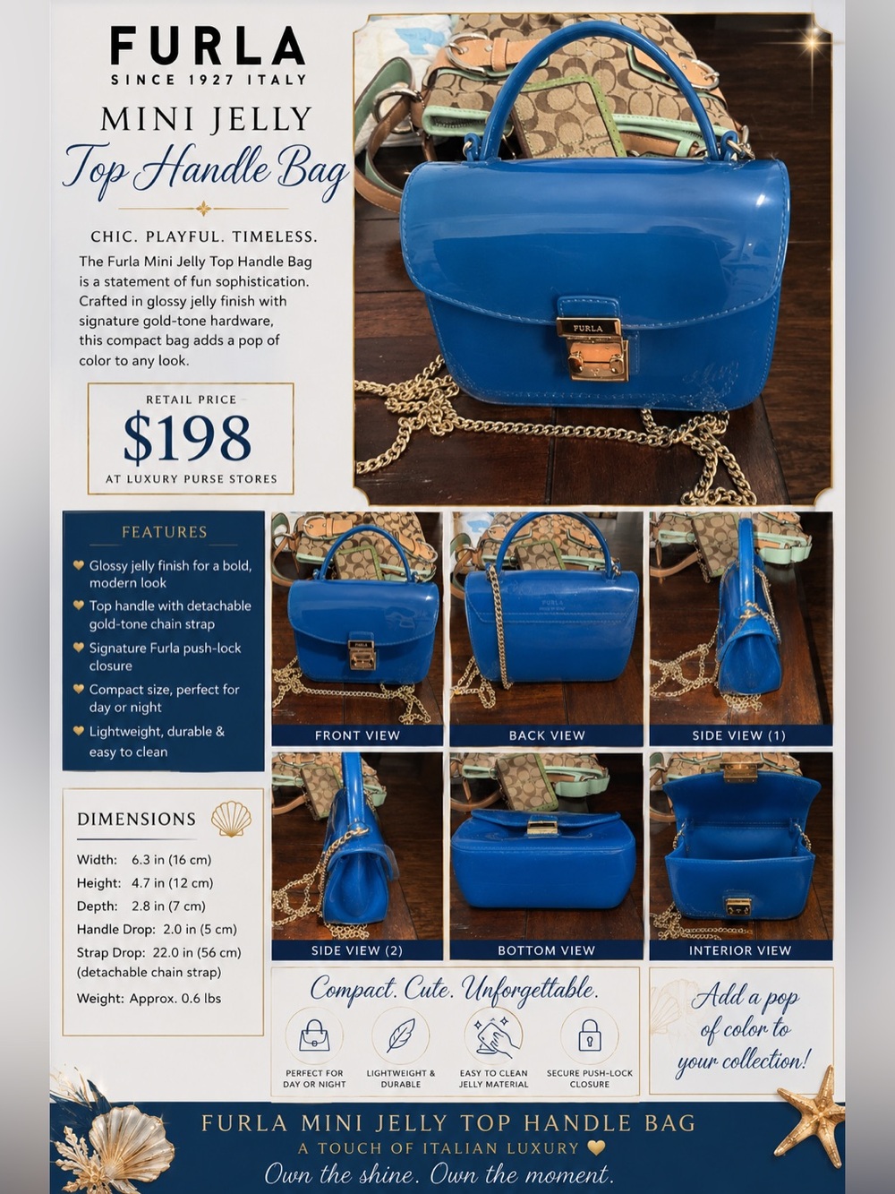 Furla Mini Jelly Top Handle Bag in Bright Blue - Picture 4 of 4